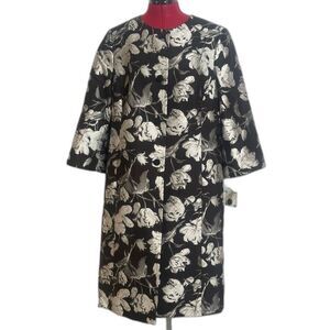 Kasper Black, silver and Ivory Floral topper Coat